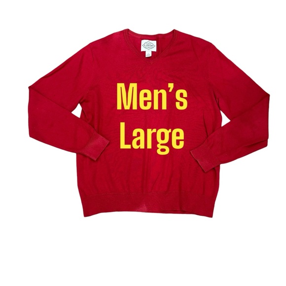 Men's St. John’s Bay Large V-Neck Sweater Red Soft Long Sleeve Cotton Cashmere - Picture 2 of 7